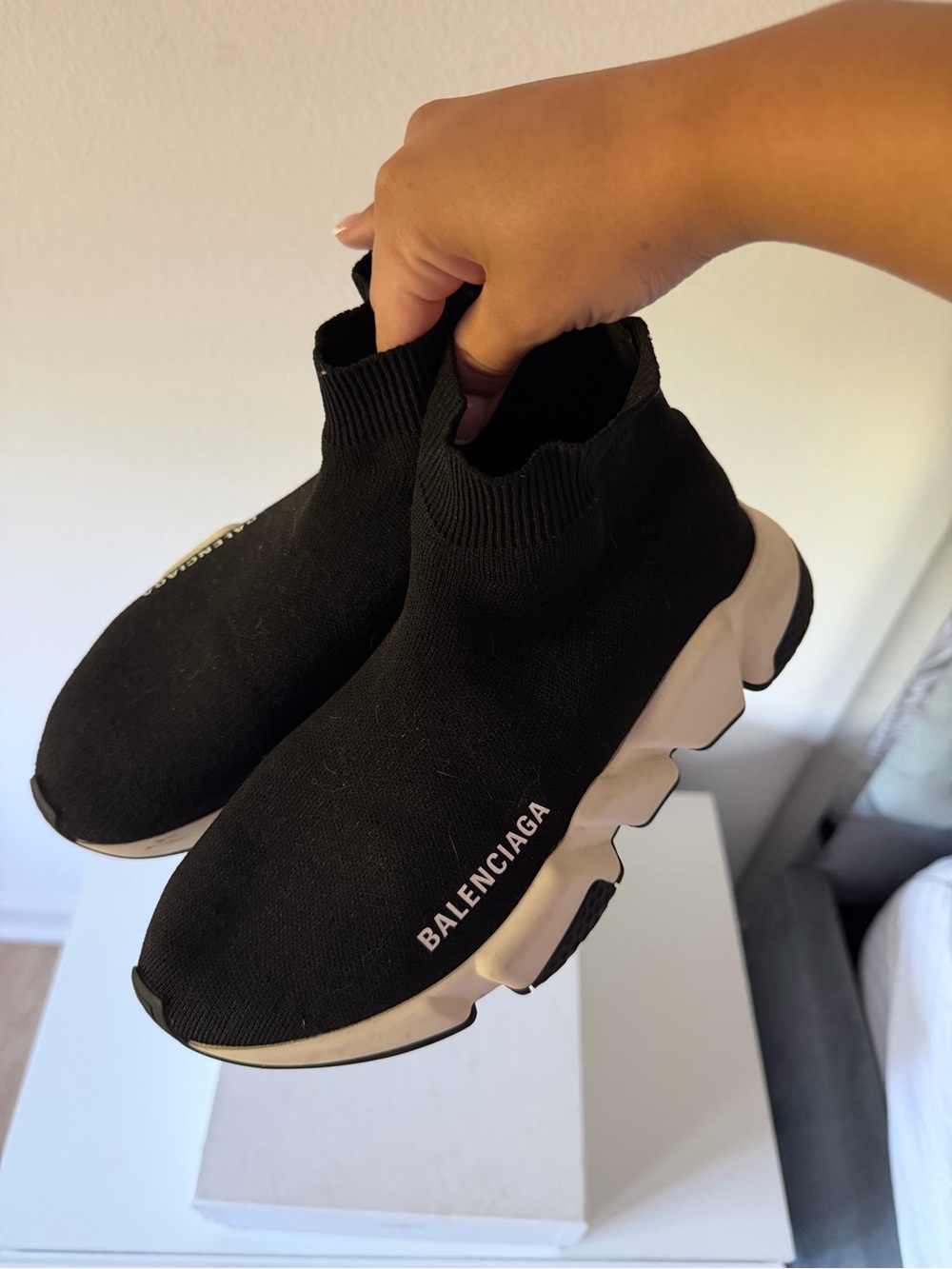 Balenciaga Black and White Speed Sock Sneakers